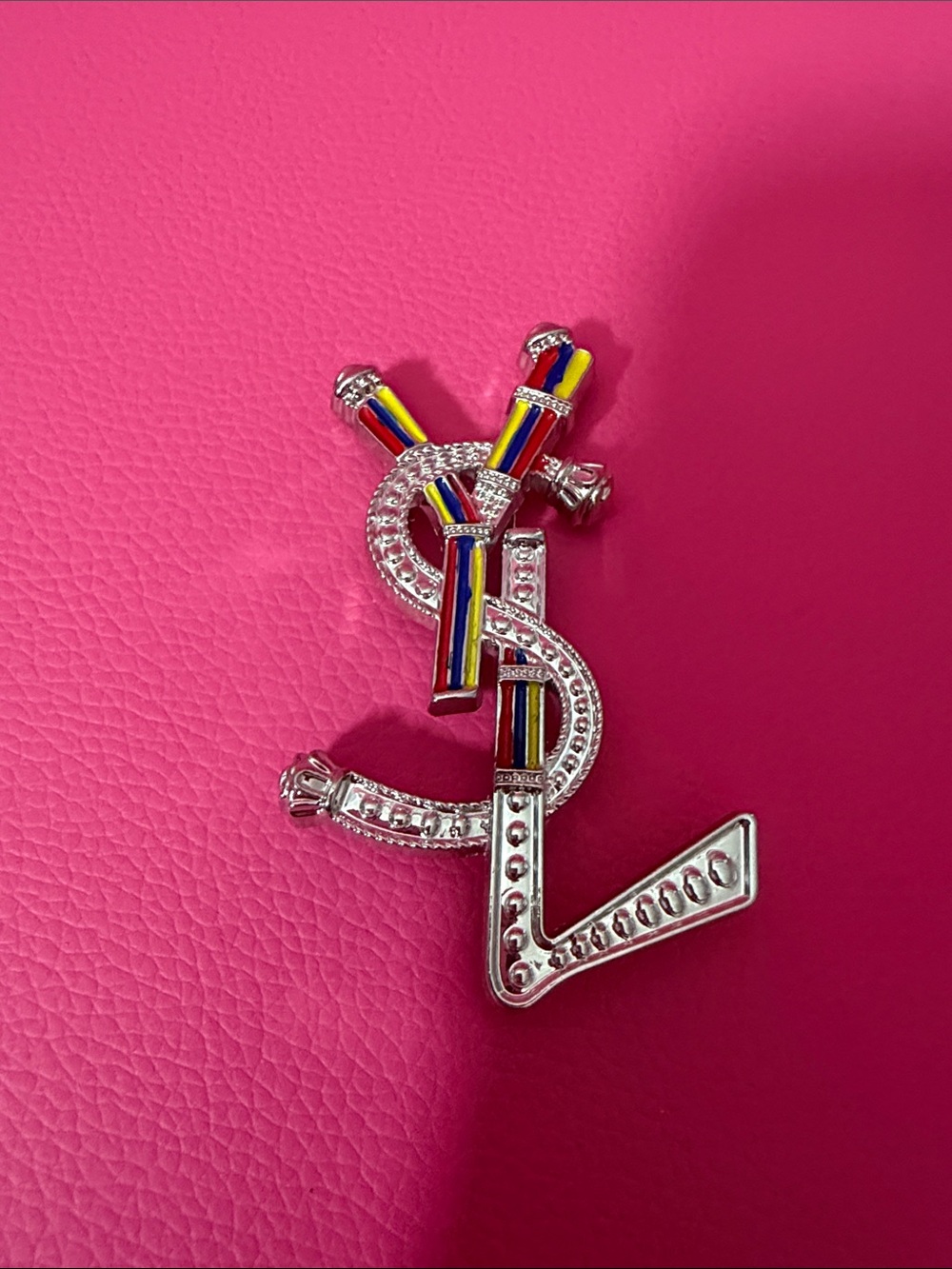 Silver Logo Pin with Rainbow Enamel Stripes
